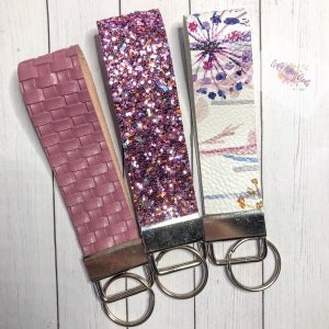 Handmade Faux Leather Keyfob Wristlet; Purple multicolored Wishie Wristlet Keyfob;