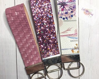 Handmade Faux Leather Keyfob Wristlet; Purple multicolored Wishie Wristlet Keyfob;