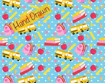 Back to School Seamless Pattern | Cute School Bus Backpack Apple Print | Kids Classroom Digital Paper PNG | Teacher Commercial Use File