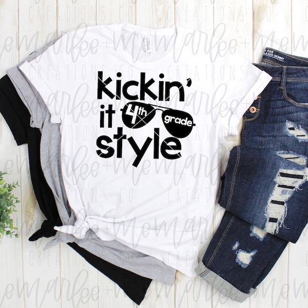 kickin' it 4th grade style svg | teacher dxf | fourth grade digital cut file | student cut file | hand lettered