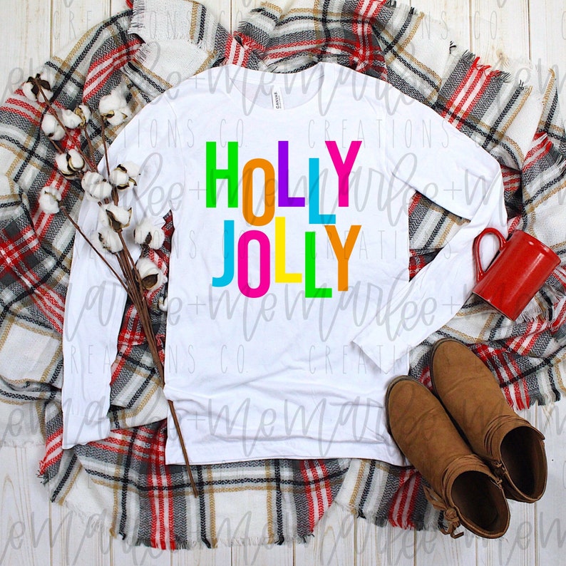 Holly Jolly Bright Colored Christmas PNG Printable Digital Download Clipart Sublimation Design