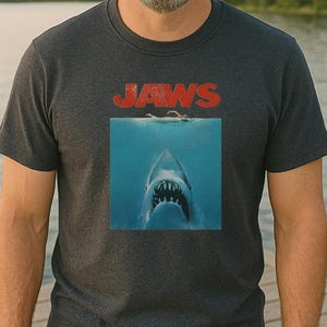 JAWS Inspired T-Shirt | Vintage Shark Movie T | Retro Horror Film Shirt | Classic 70s Thriller Graphic Tee | Beach Scare Summer Unisex Shirt