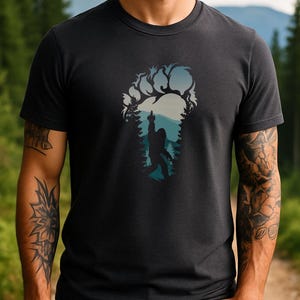 Bigfoot Hiking T-Shirt | Sasquatch Footprint Graphic Tee | Outdoor Adventure Shirt | Cryptid Lover Gift | Unisex Camping T-Shirt