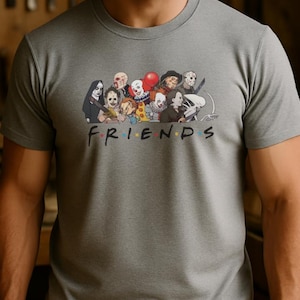 Horror Friends Shirt | Funny Slasher Movie Tee with Killers in FRIENDS Style | Halloween Graphic Shirt | Scary Movie Fan Unisex T-Shirt