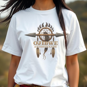 Ojibwe Anishinaabe Heritage Shirt | Indigenous Ancestry Tee | Native Culture Pride T-Shirt with Bear Paw & Feather Design Gift