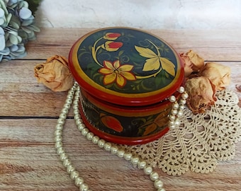 Vintage wooden jewelry box, USSR Jewelry Box Khokhloma Hand-Painted, Jewelry Box Ukrainian Traditional Vintage, Home Decor Gift for Her
