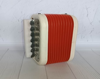 1955 Emenee Gold Piano Toy Accordion in Original Box no 405 - Ruby