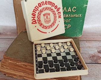 Vintage Pocket Magnetic Checkers Mini Travel Checkers set USSR Magnetic travel game Mini Travel Checkers Vintage home decor Gift Checkers