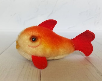 Vintage Steiff Fish FLOSSY Red Mohair 1950s Antique toy Original Steiff