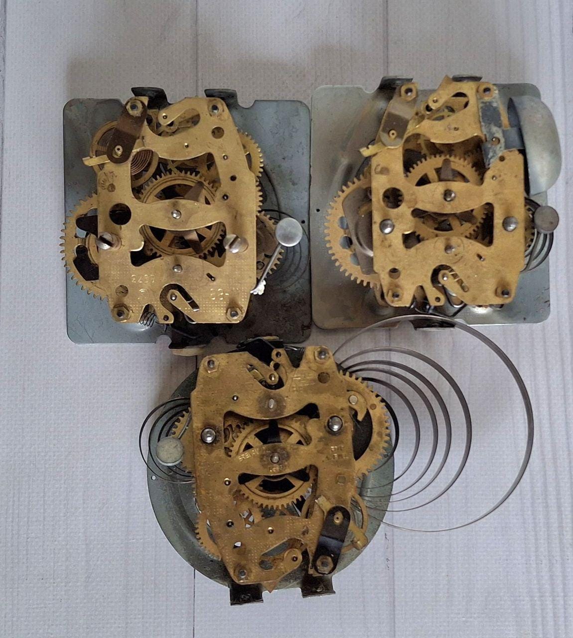 Set Vintage Clock Mechanism OCZ Mechanism Gears Alarm Clock Brass