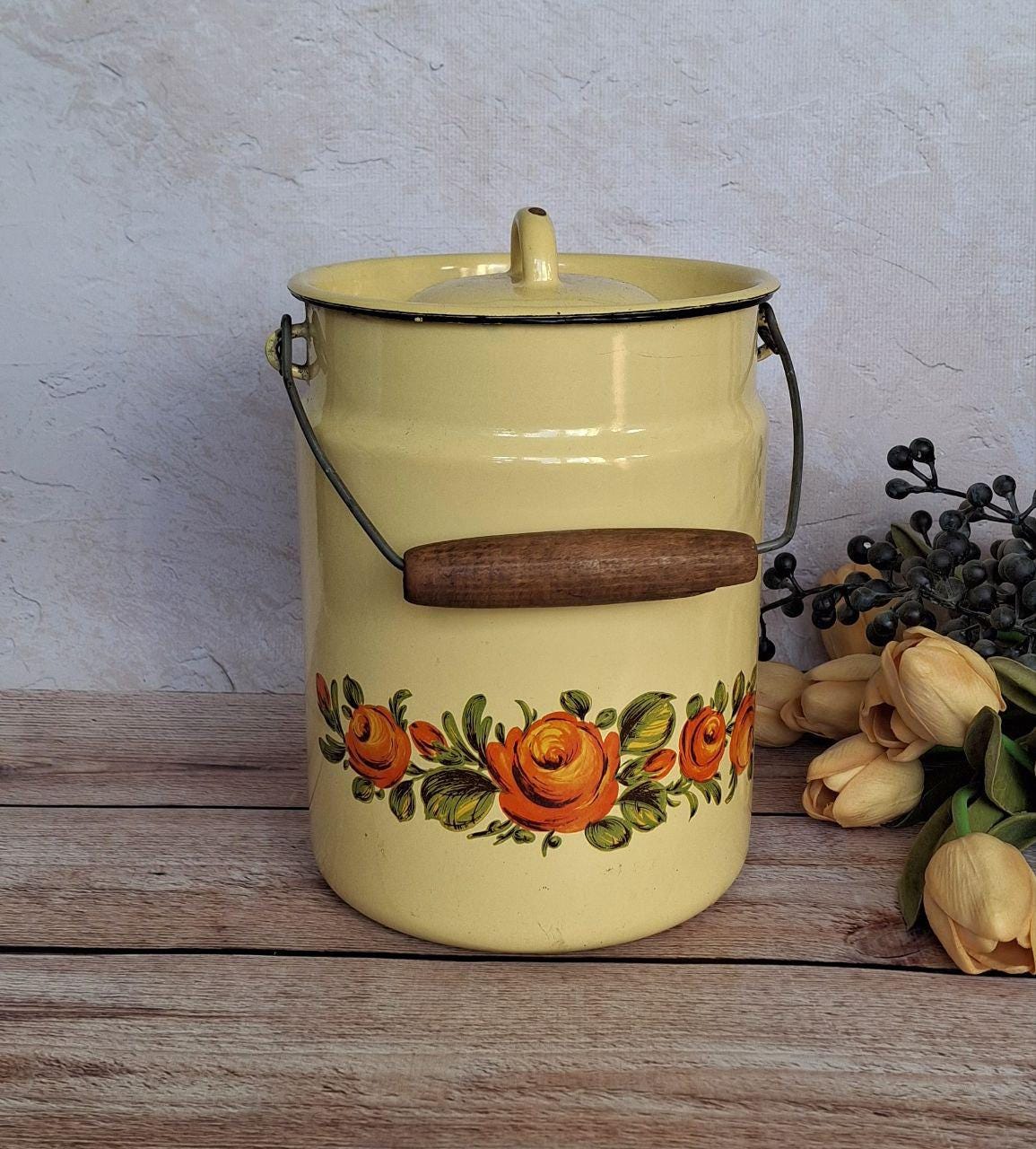 Country Kitchen Decor Enamel Milk Canister Retro Metal Flower Vase