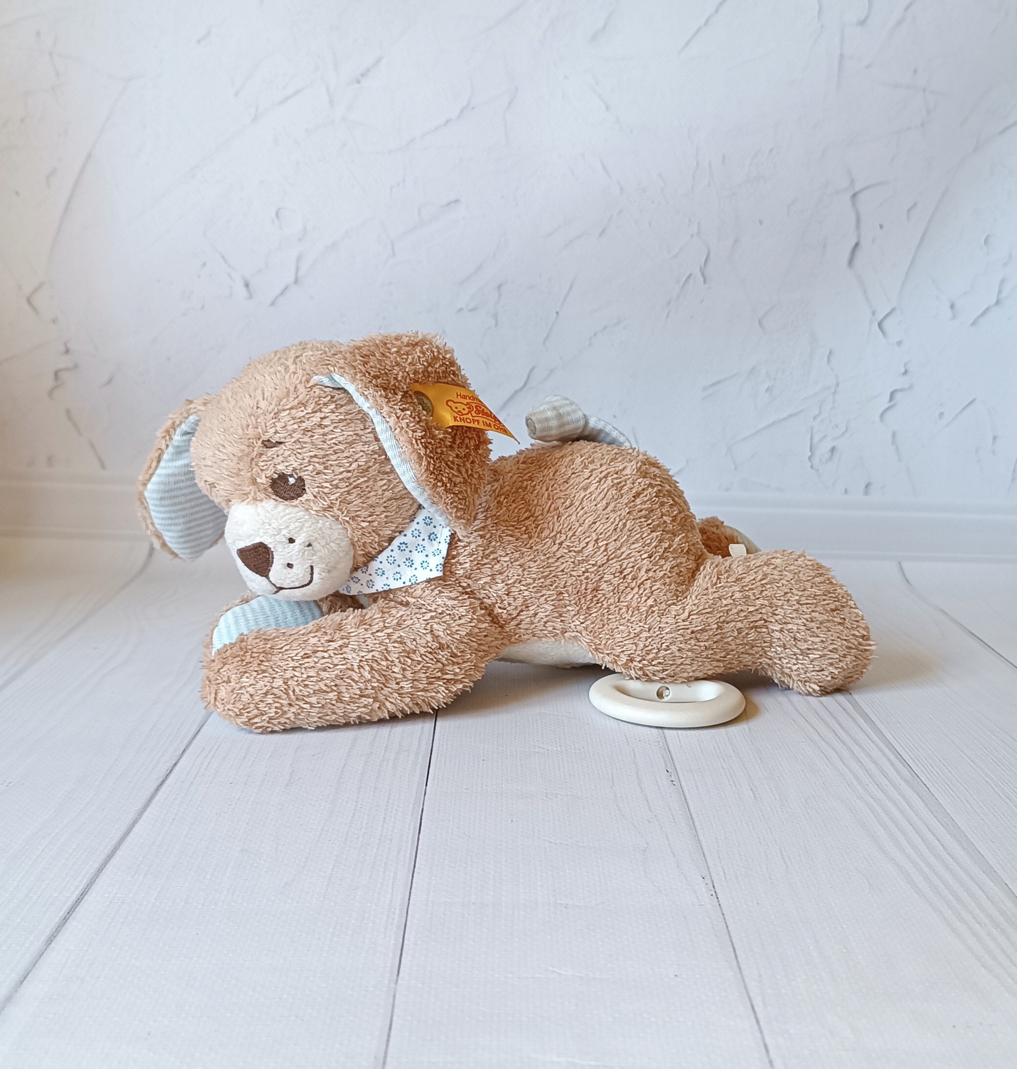 Steiff Good Night Dog Music Box 22cm - Blue 239700 Button Tag
