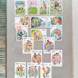 Francobolli postali dell'URSS - 19 francobolli di calcio vintage - USATI e fuori carta - collezionismo, creazione, collage, decoupage, scrapbooking (P-6)