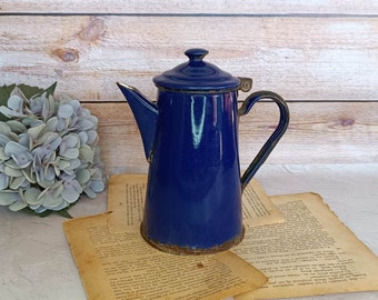 French antique coffee pot Enamel milk canister Retro metal flower vase Vintage Home decor Country kitchen decor Rustic enamelware