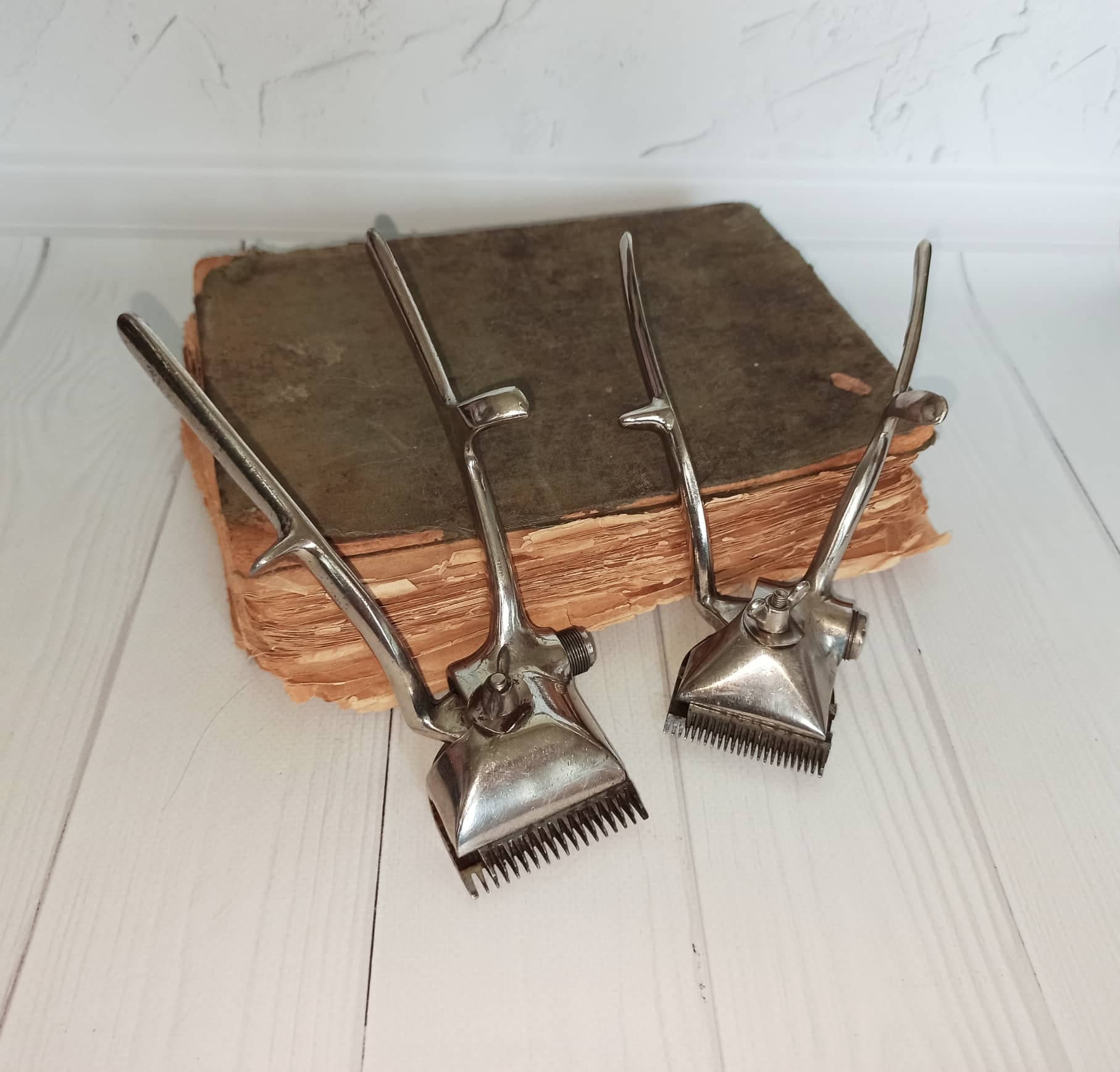 Set Soviet Mechanical Hair Trimmer Vintage Barber Clipper