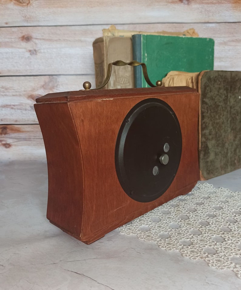 Vintage 70s Vintage Home decor Retro Clock the USSR Vintage decor Wooden mantel clock Suitcase table clock Mechanical desk wind up clock image 8