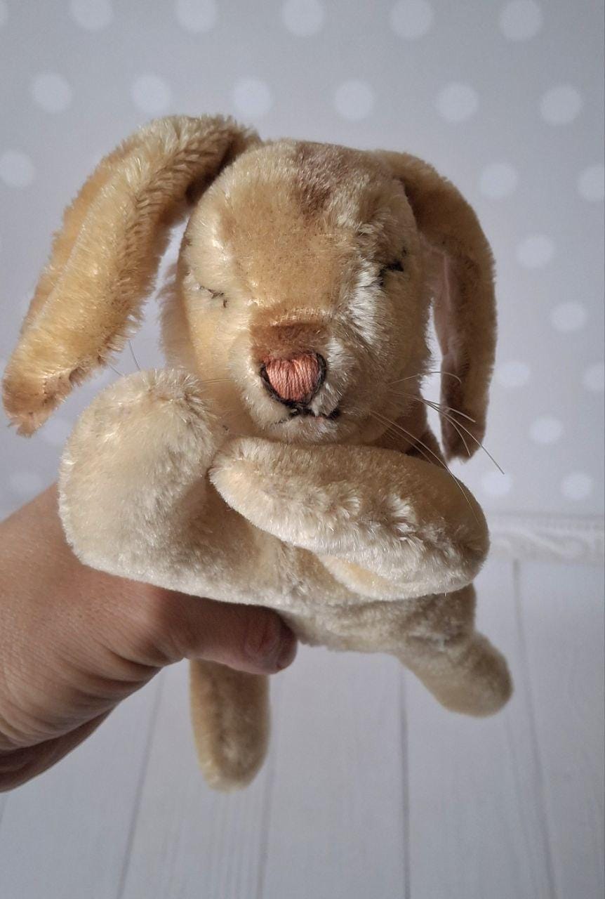 シュタイフ　7317 Floppy Hansi 美品 Steiff Floppy Hansi Rabbit 1970s Mohair Plush 17cm 7in no ID