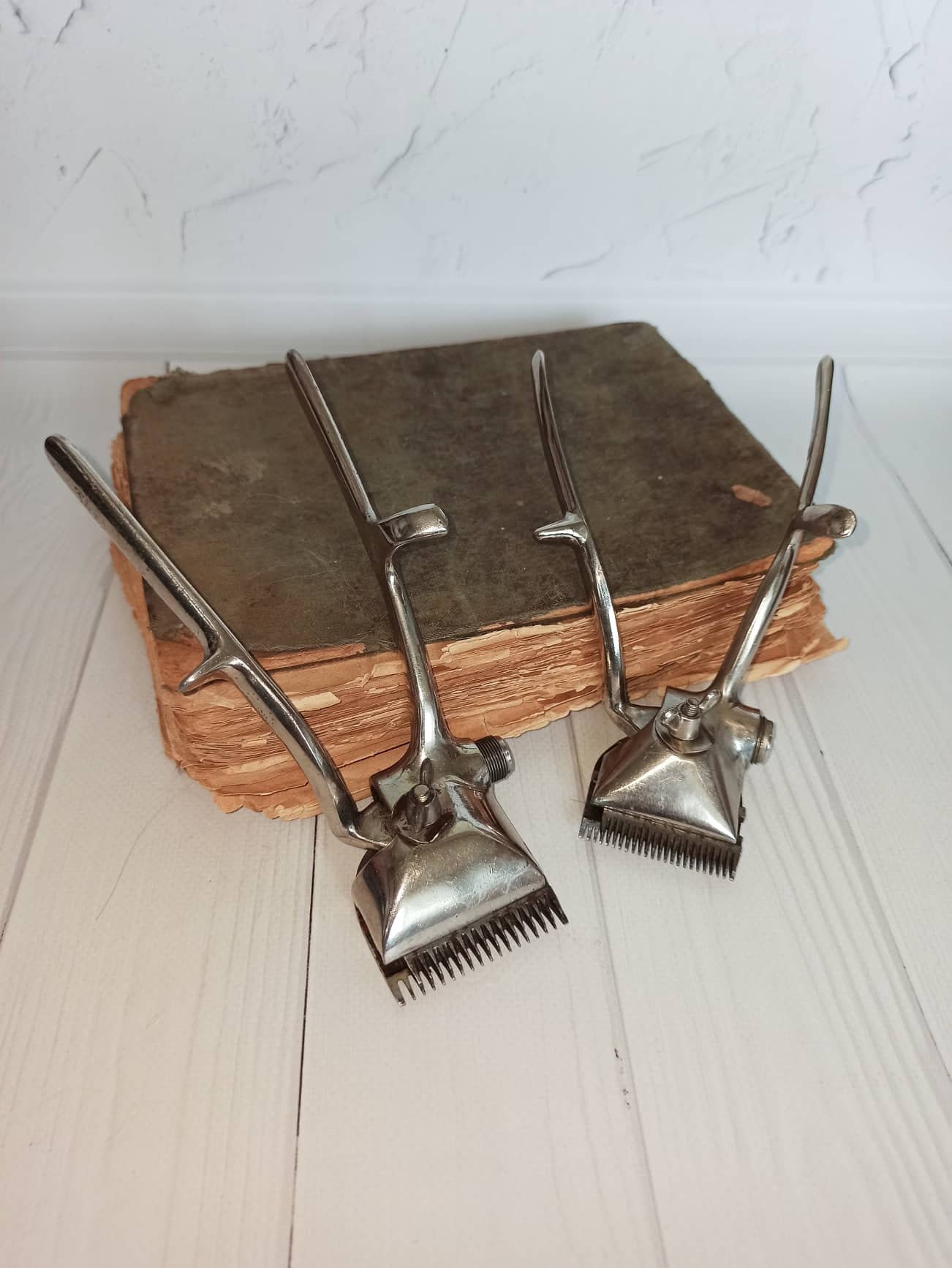 Set Soviet Mechanical Hair Trimmer Vintage Barber Clipper