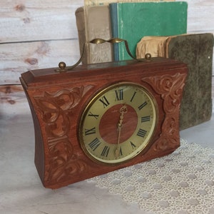 Vintage 70s Vintage Home decor Retro Clock the USSR Vintage decor Wooden mantel clock Suitcase table clock Mechanical desk wind up clock image 7