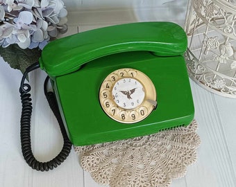 Vintage Green telephone Retro office decor Old phone Vintage Home decor Desk phone Dial disc phone Telephone USSR