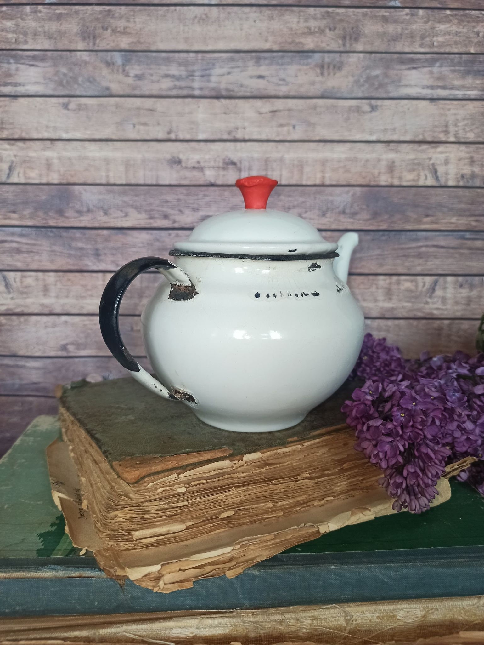 Enamel Antique teapot Coffee pot Retro metal flower vase Etsy