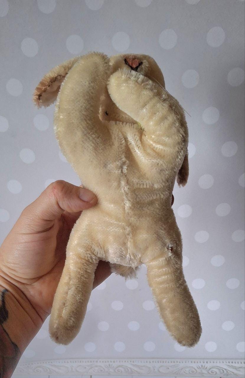 Rare Vintage Steiff SLEEPING Hansi Rabbit 7317 Mohair Floppy