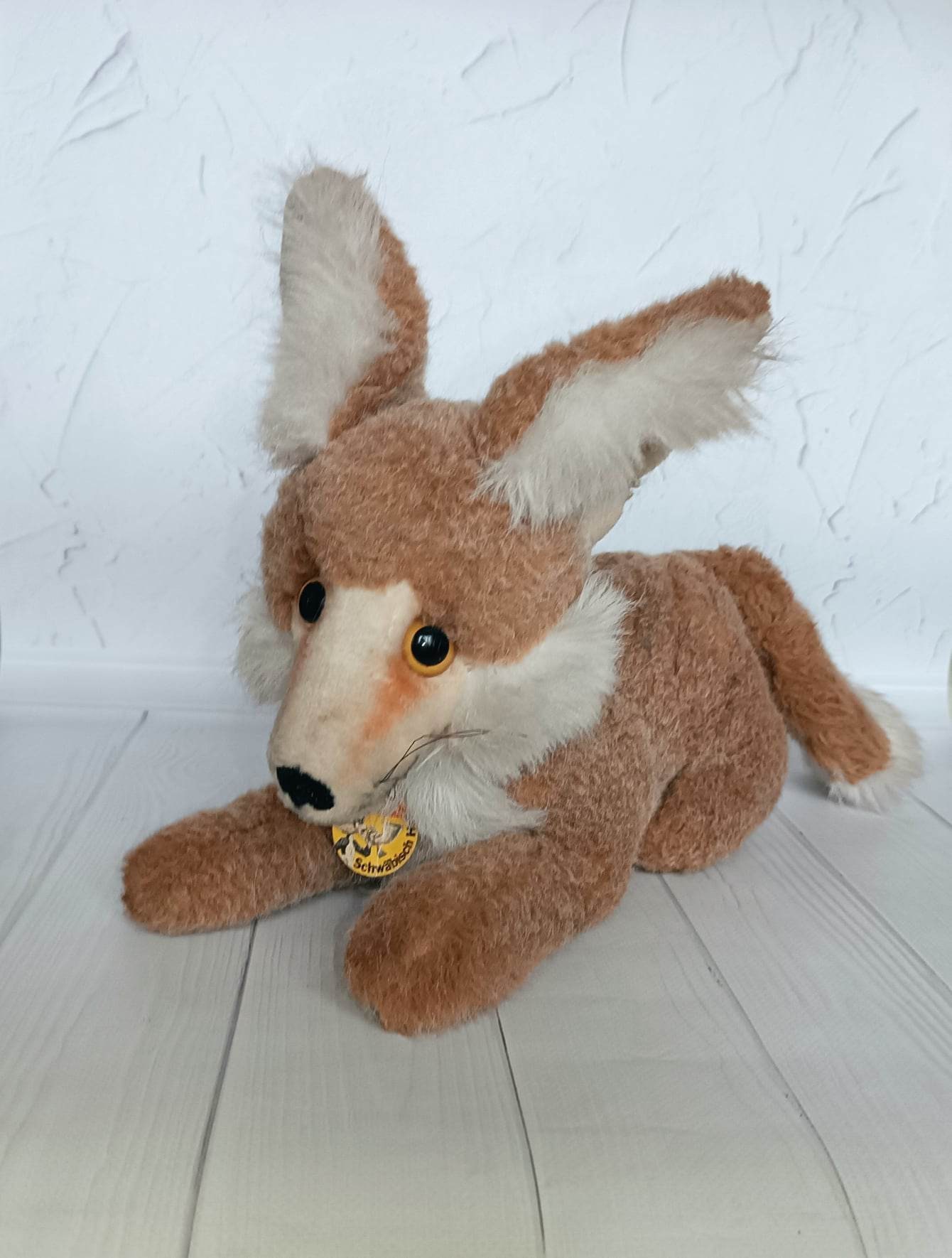 Vintage Schwäbisch Hall 50 Years Plush Fox Lying Soft Toy 40cm