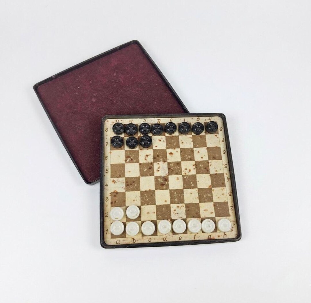Colbert Checkers Mini Vintage Pocket Checkers Set Mini Travel Magnetic Checkers Set USSR ...