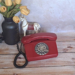 Retro office decor Old Red phone Vintage Home decor Vintage telephone Desk phone Dial disc phone Telephone USSR