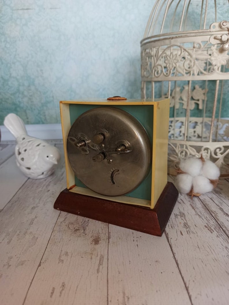 Retro Clock the USSR Vintage decor Soviet alarm clock Vintage 60s Vintage Home decor Turquoise table clock Mechanical desk wind up clock image 8