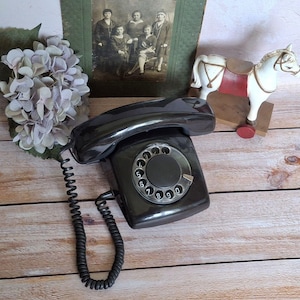 Vintage Black telephone Retro office decor Old phone Vintage Home decor Desk phone Dial disc phone Telephone USSR