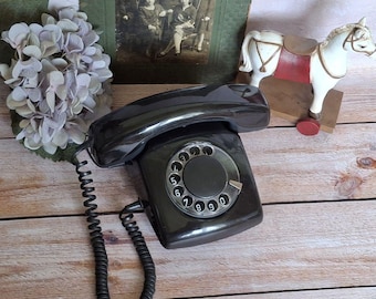 Vintage Black telephone Retro office decor Old phone Vintage Home decor Desk phone Dial disc phone Telephone USSR