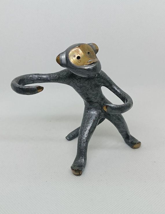 Vintage Monkey Brass Figurine Salt Pepper Kitchen Set Ring Holder