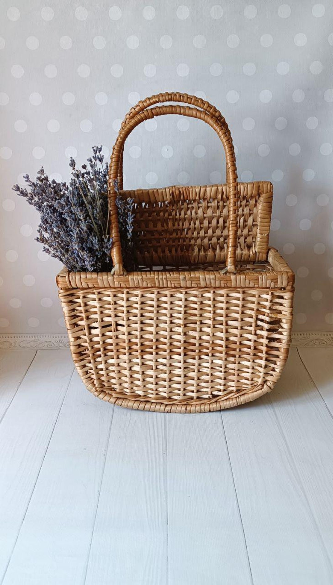 Vintage Wicker Picnic Basket Picnic Basket With Lid Farmhouse