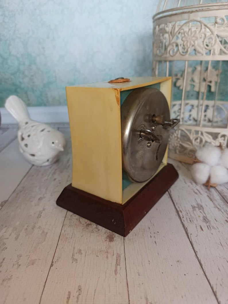 Retro Clock the USSR Vintage decor Soviet alarm clock Vintage 60s Vintage Home decor Turquoise table clock Mechanical desk wind up clock image 5