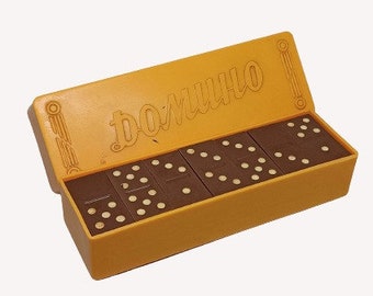 Soviet vintage 1960 DOMINO SET board game lover,Domino Carbolite Ukraine Kiev, Vintage Board Game Russian USSR, Dominoes set from Ukraine
