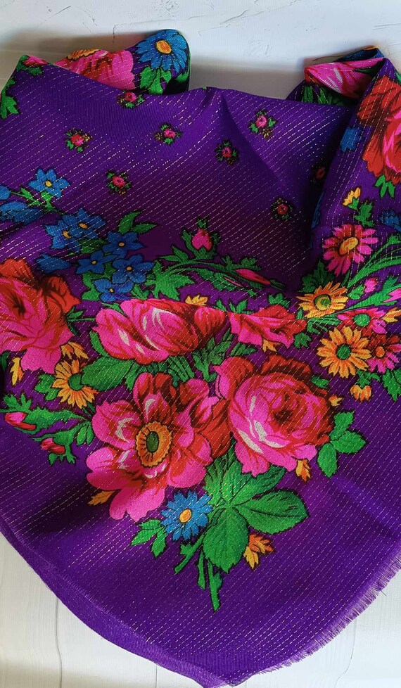 Vintage Floral shawl Lilac scarf Pashmina Woman's… - image 3