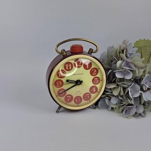 Antique clock 1975 Vintage decor Soviet alarm clock Red table clock Mechanical desk wind up clock Vintage Home decor Retro Clock USSR