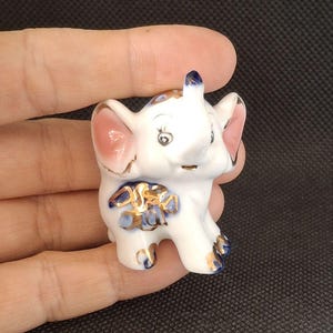 Vintage miniature porcelain figurine Blue elephant Gift for Her Porcelain Elephant Kids Room Decor Vintage Home Decor