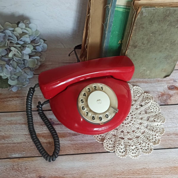 Red phone vintage Telephone rotary phone Retro Home decor Old Phone Retro phone Soviet Phone Hotel Phone Rare Phone old desk phone