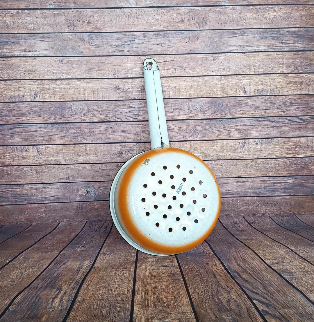 Rusty Colander Rustic Kitchen Decor Vintage Enamel Colander Soviet Enamelware Strainer ...