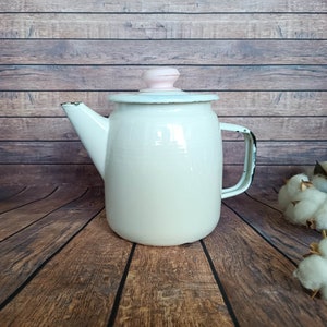 Vintage enameled coffee pot Country kitchen decor Rustic enamelware Old milk can