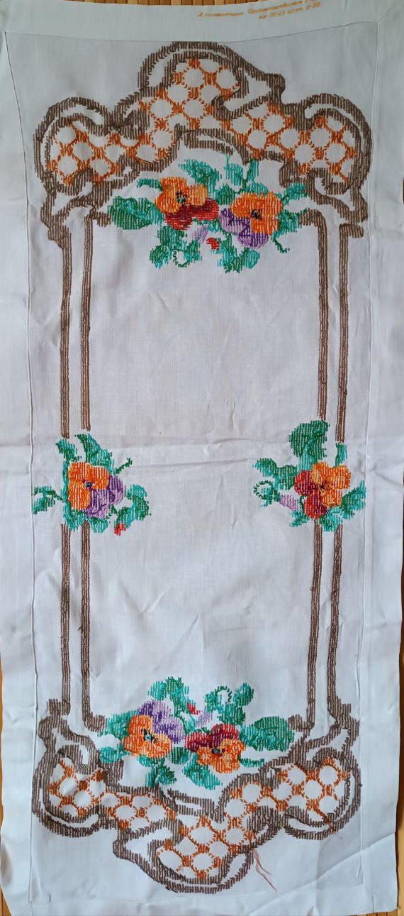 アンティーク刺繍テーブルクロスヴィンテージ刺繍テーブルランナー