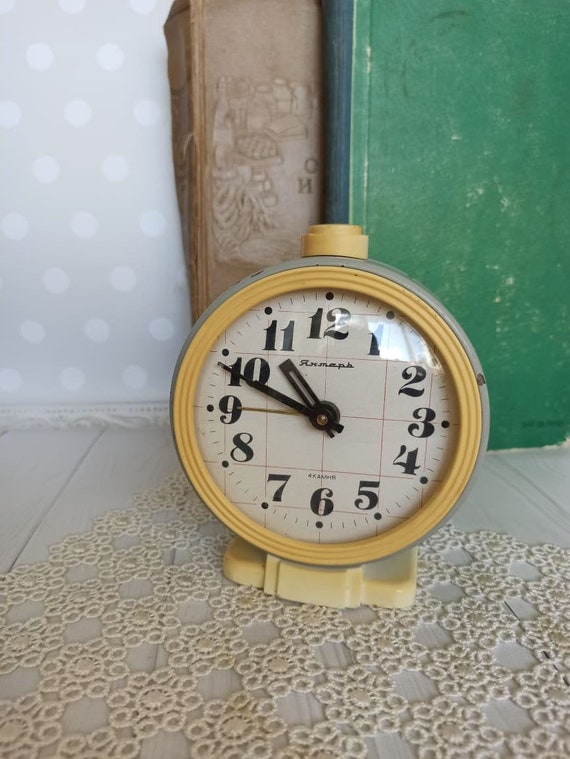 Vintage decor Soviet alarm clock Gray table clock Provence Mechanical desk wind up clock Vintage Home decor Retro Clock the USSR