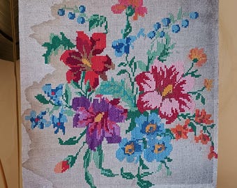 Antique Ukrainian Vyshyvanka Antique Hand Embroidery Picture Antique Tapestry of roses National embroidery Pillow blank Cross-stitch