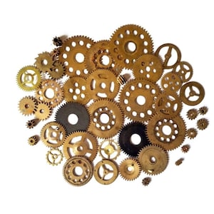 Conjunto de mecanismos de relojes antiguos, piezas de latón, engranajes, puentes, ruedas dentadas, estilo steampunk, reparación y restauración de relojes.