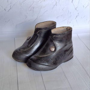 Antique Pair Shoes Button Boots Antique children&#39;s boots of the USSR Vintage shoes 1940-50s Galoshes Rubbers Vintage decor