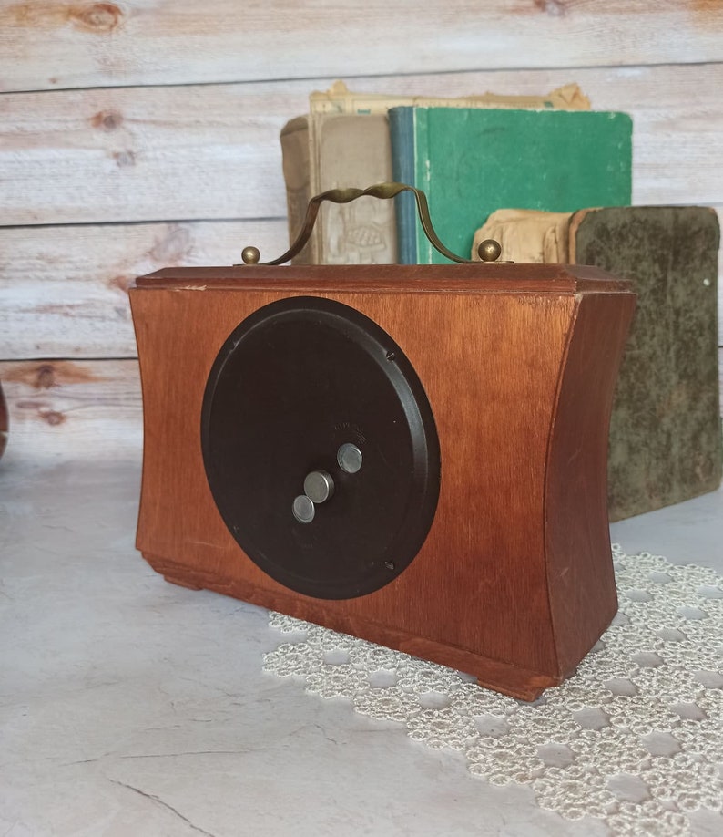 Vintage 70s Vintage Home decor Retro Clock the USSR Vintage decor Wooden mantel clock Suitcase table clock Mechanical desk wind up clock image 6