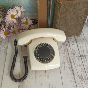 Desktop vintage White phone Retro office decor Old phone Vintage Home decor Desk phone Dial disc phone Telephone USSR