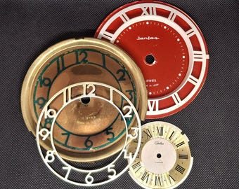 Lot of 4 Pcs Vintage Clock Dials Steampunk Art Projects USSR Alarm Clock Faces Round Shape Cardboard Alarm Clock Dials